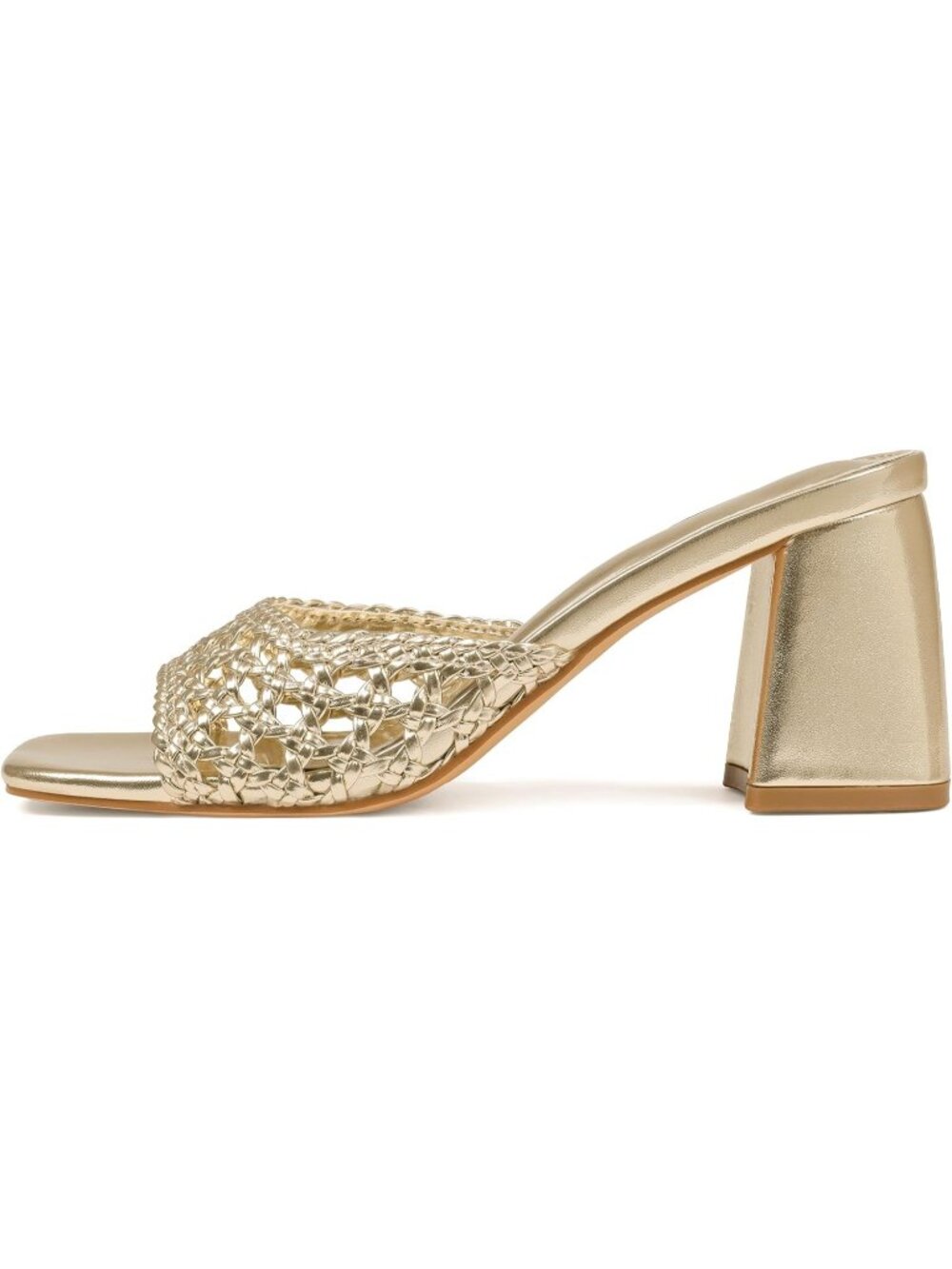 Women's Gold Summer Open Square Toe Mules Slip On Block Chunky Heel Sandals
